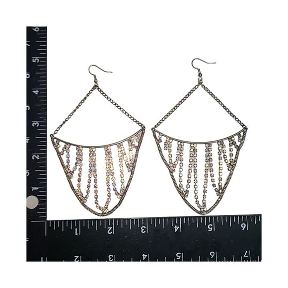 Vintage Aurora Borealis Rhinestone Chandelier Earrings 5"‎ - Picture 9 of 13